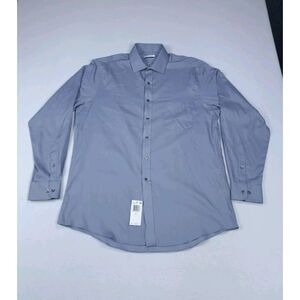 Van Heusen Dress Shirt Men 16 Grey Flex Collar Regular Fit Corpcore Wrinkle Free